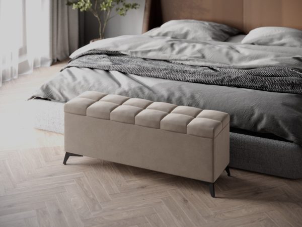 Ławka Tapicerowana ze Schowkiem Pufa Velvet Kratka – Różne Kolory - obrazek 10