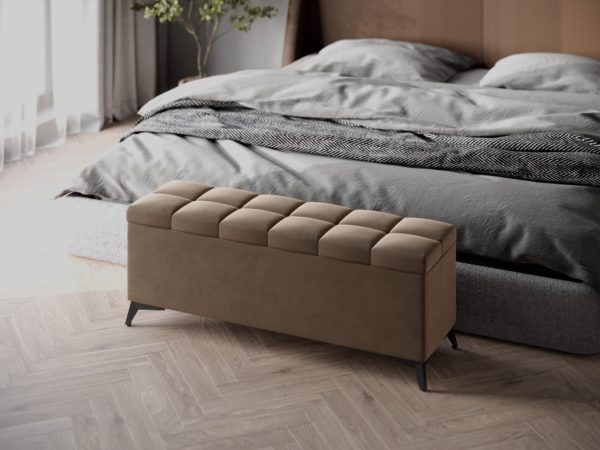 Ławka Tapicerowana ze Schowkiem Pufa Velvet Kratka – Różne Kolory - obrazek 7