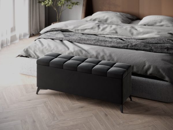 Ławka Tapicerowana ze Schowkiem Pufa Velvet Kratka – Różne Kolory - obrazek 9