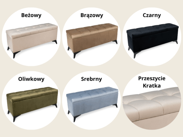 Ławka Tapicerowana ze Schowkiem Pufa Velvet Kratka – Różne Kolory - obrazek 11